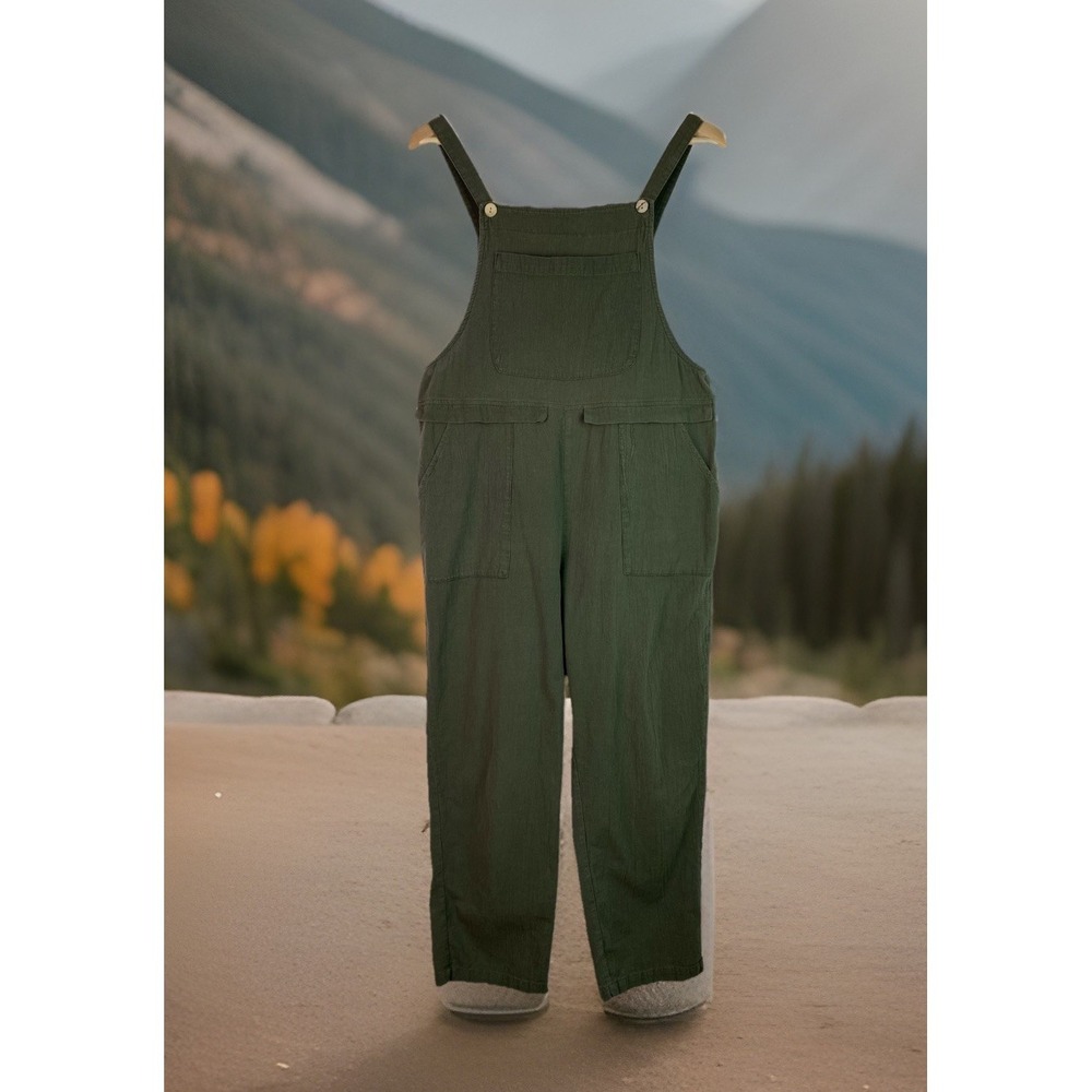 Zanzea Collection Women's M Olive Green Gauzy Cotton Lightweight Bib Overalls